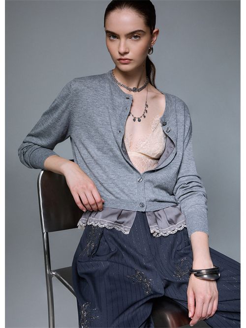 Cardigan in lana con dettaglio lingerie LIU JO | WF6034MA16R/02050